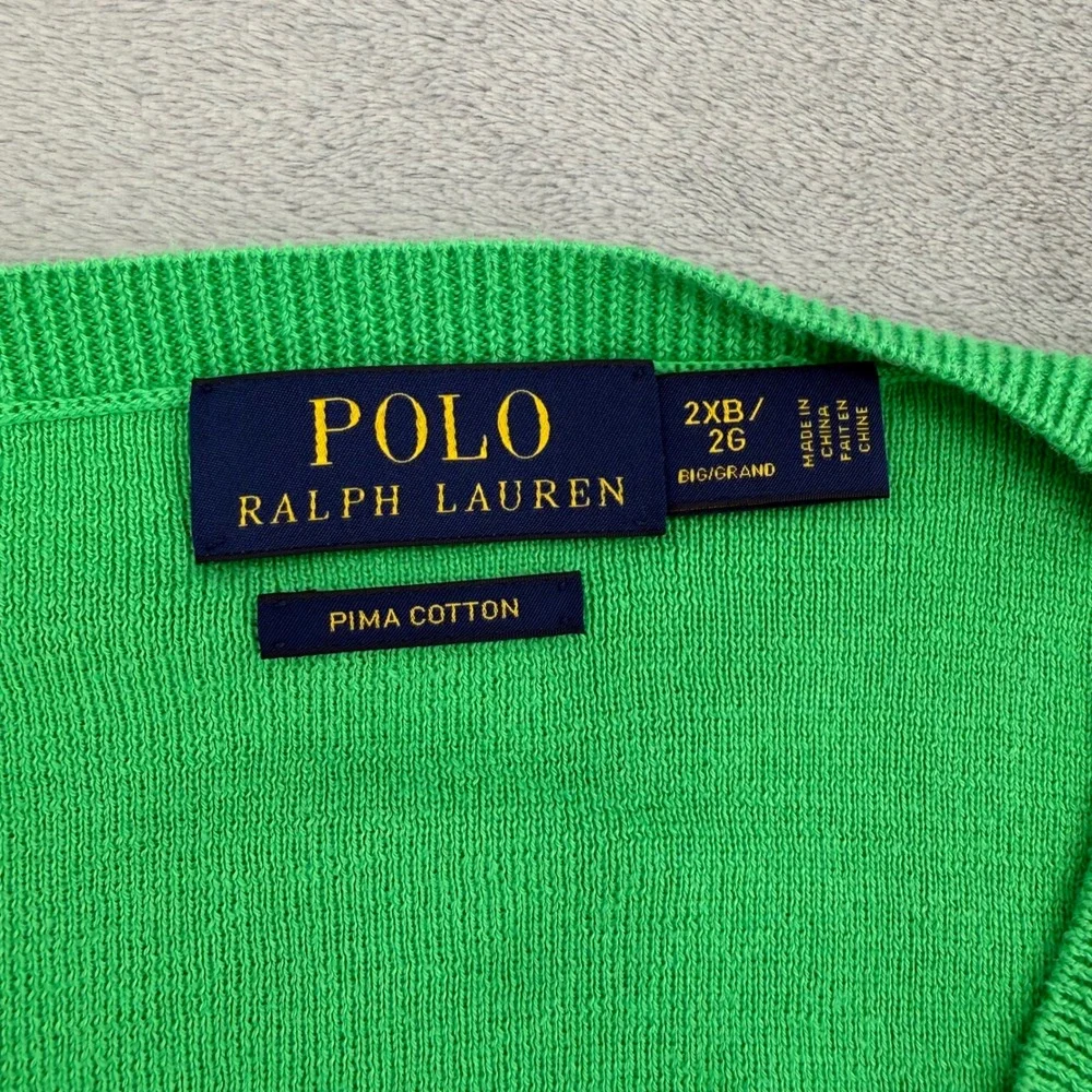 Polo Ralph Lauren Mens Green Pima Cotton V-Neck Sweater Vest Size 2XB Big Tall